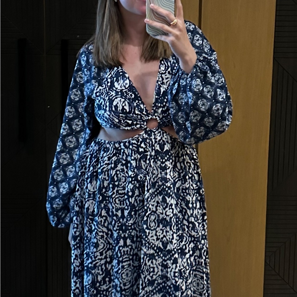 Abercrombie & Fitch Navy Patterned Long Sleeve Dress